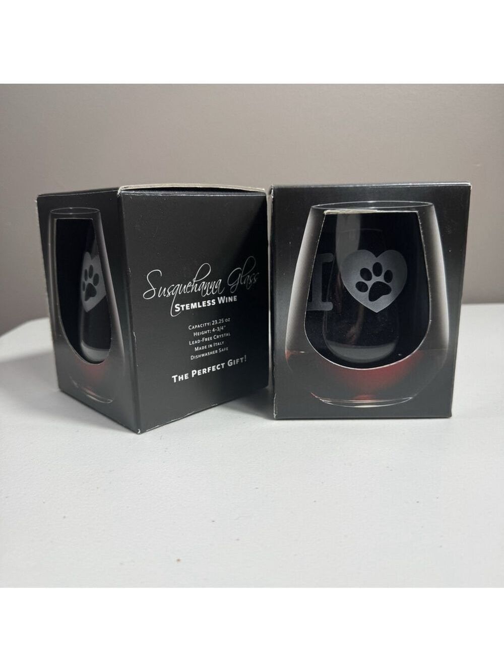 Susquehanna Glass Stemless Wine Glasses Set of 2 I Love Dogs Paw Print